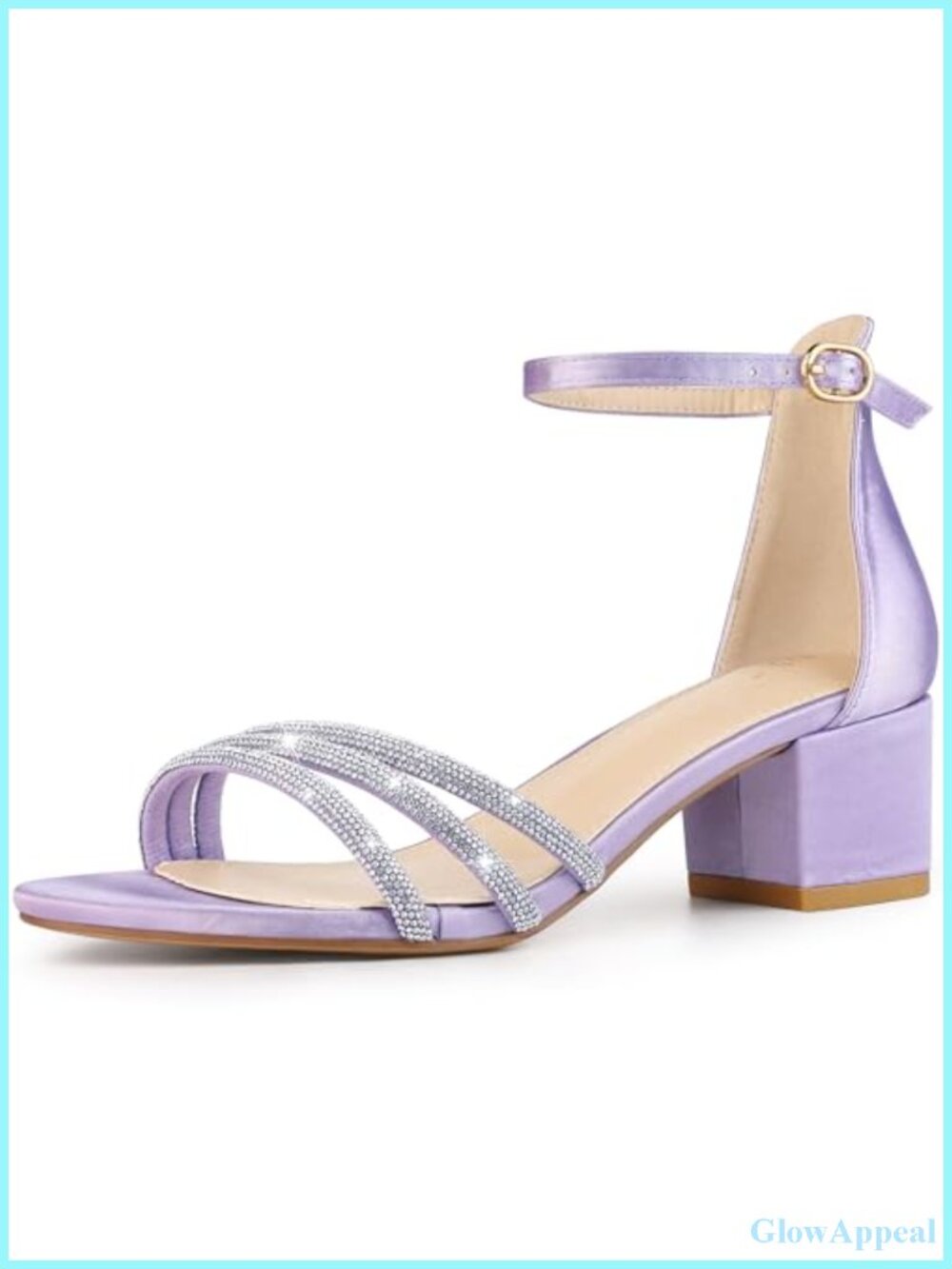 Satin Rhinestone Open Toe Chunky Heel Ankle Strap Sandals Evening